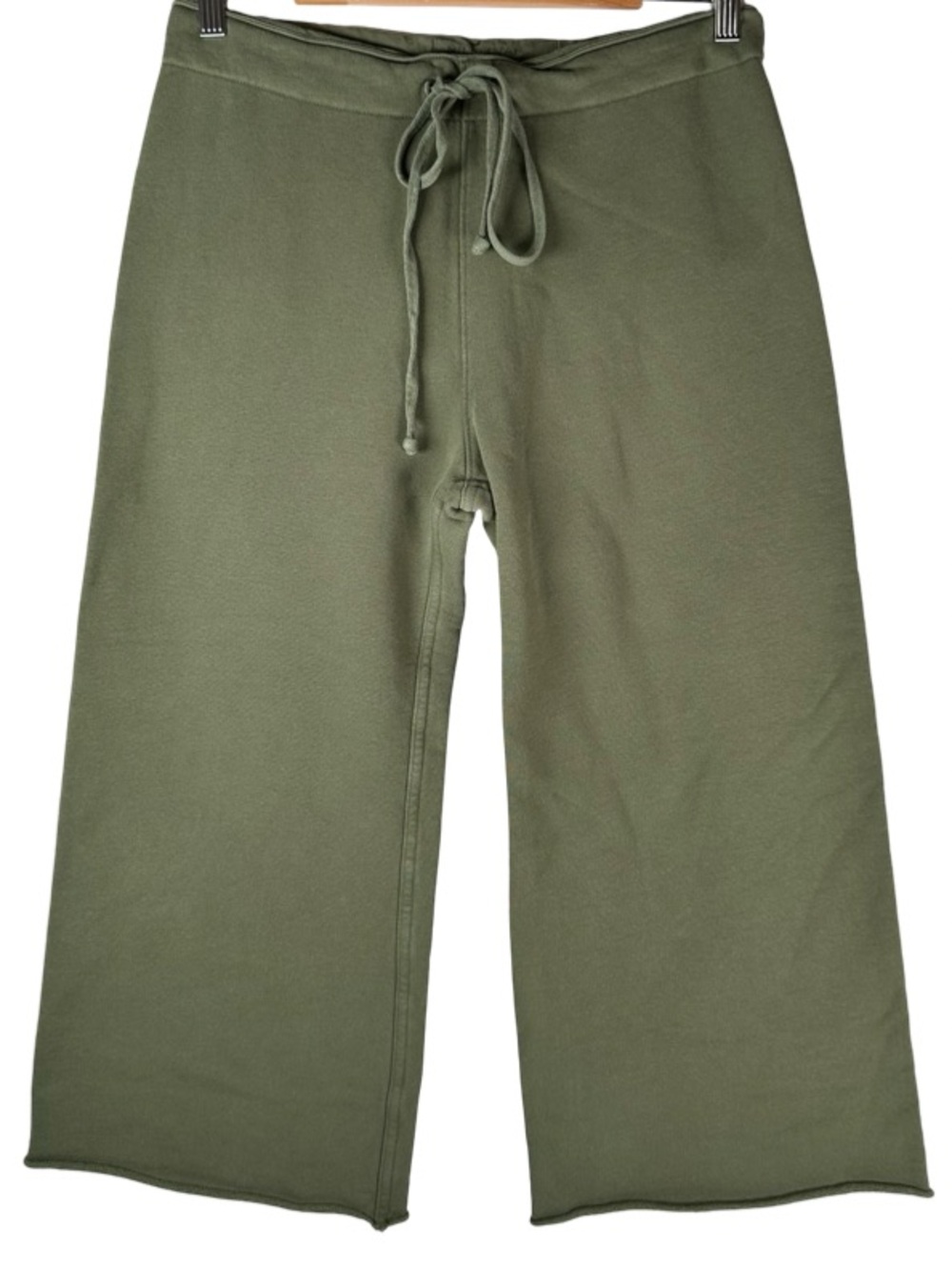 Nili Lotan Olive Green Kiki Wide Leg Crop French Terry Cotton Sweatpants Small